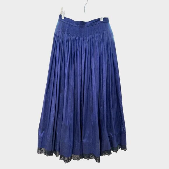 Unknown Dresses & Skirts - German Silk Pleated Navy Blue Black Gathered Waist Skirt Size 8 Cottagecore